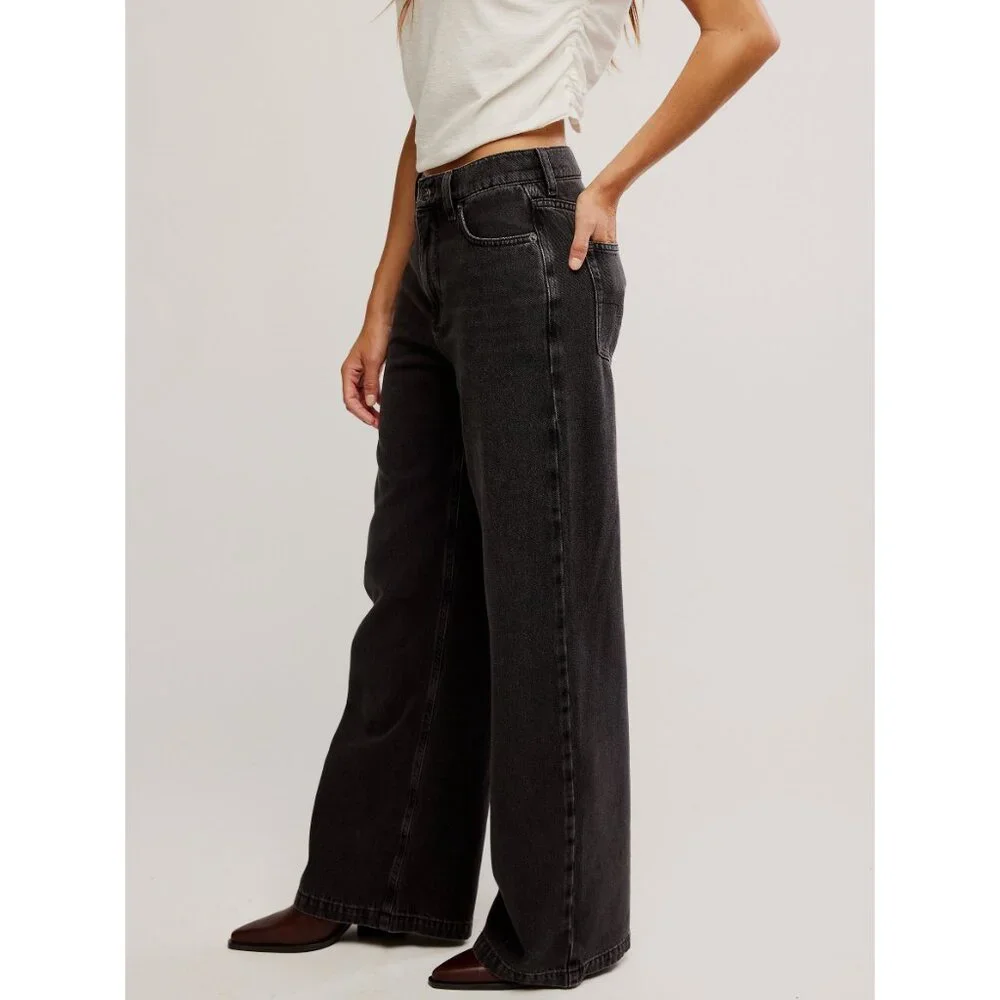FREE PEOPLE We The Free Stride Straight 'n Wide Jeans / Miles To Go - Picture 3 of 10